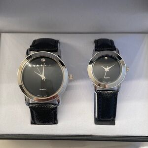 Elegant Black and Silver His and Hers matching Watch Set